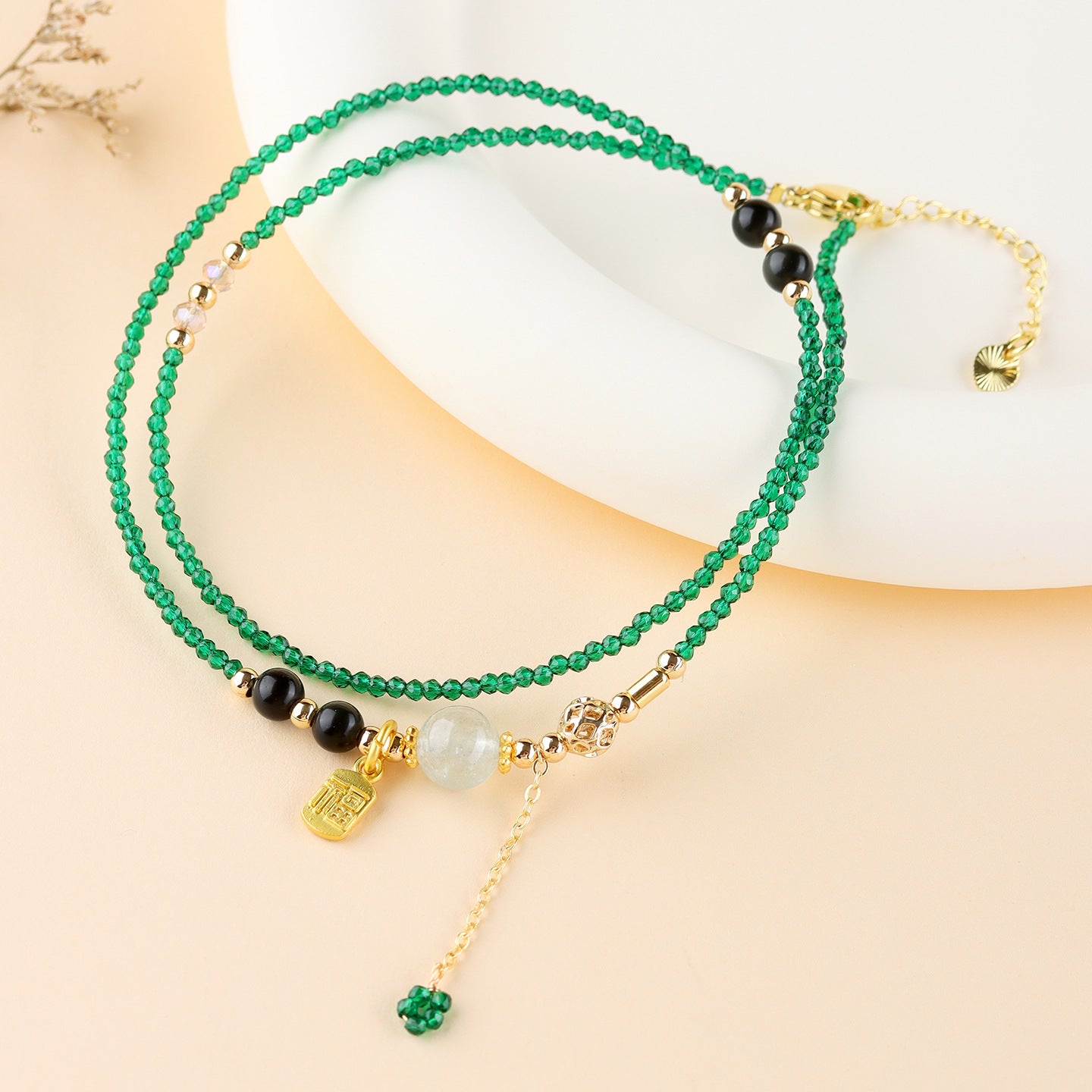 Obsidian Green Strawberry Crystal Multi-Circle Bracelet – Adjustable Spiritual Jewelry for Women