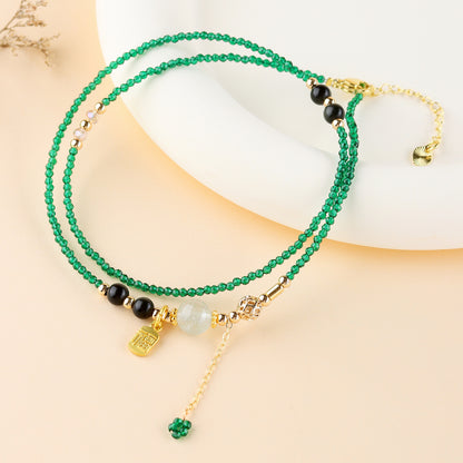 Obsidian Green Strawberry Crystal Multi-Circle Bracelet – Adjustable Spiritual Jewelry for Women