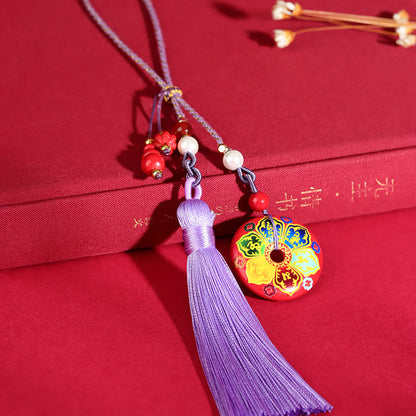 Natural Cinnabar Six-Word Mantra Peace Buckle Pendant Keychain - Spiritual Protection Charm