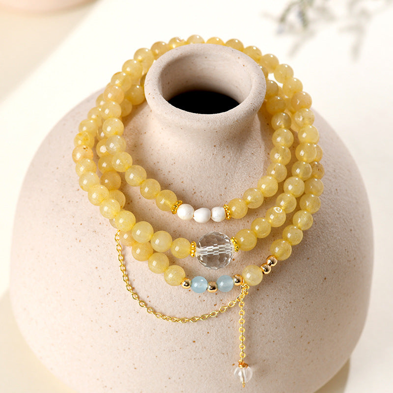 Natural Yellow Rutilated Quartz Three-Circle Bracelet | Wealth & Protection Crystal Amulet